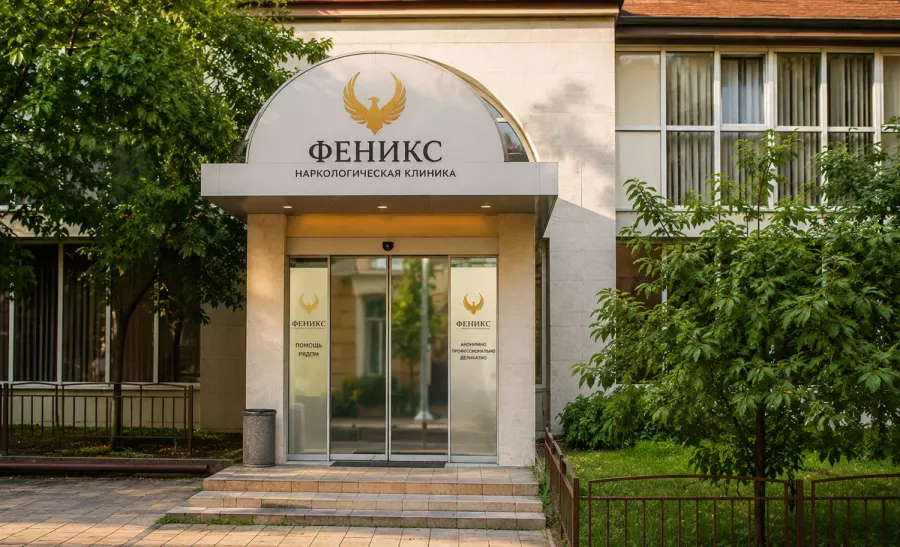 Вход в наркологическую клинику «Феникс» в Клину